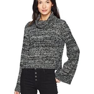MINKPINK Knit Sweater Crop Turtleneck Bell Sleeve Duchess Marled Black Gray- S